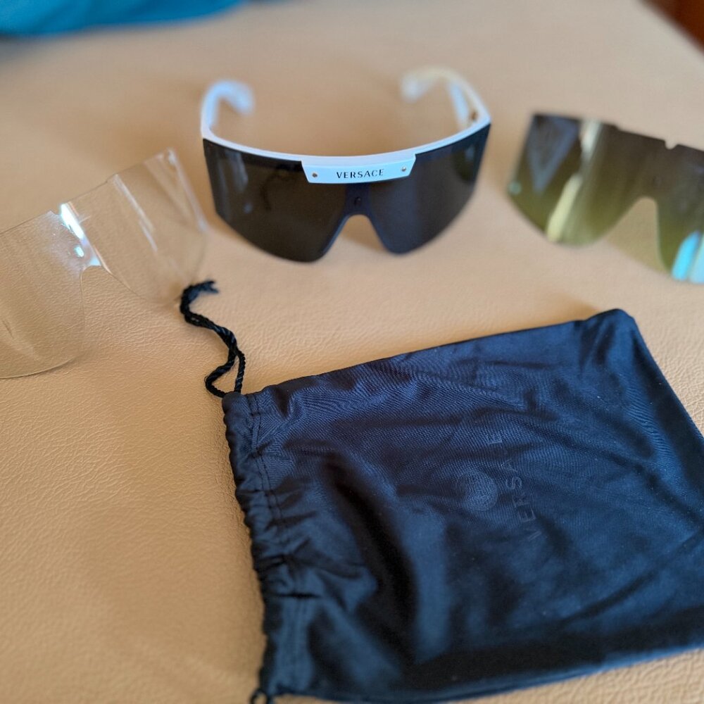 Versace Sheild White Oversized Sunglasses 4393 Interchangeable - Picture 3 of 9